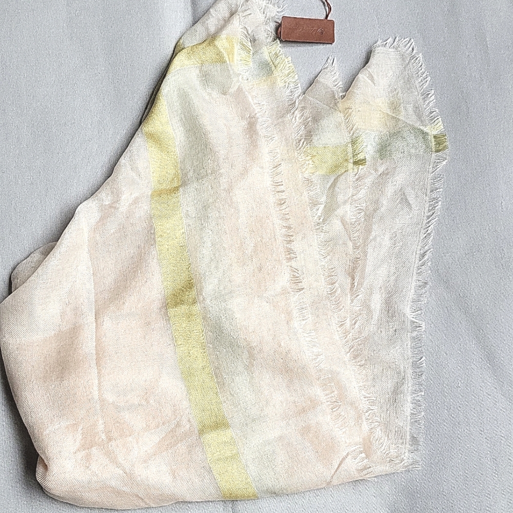 NWT$825 Loro Piana Large Square Stripe Cashmere & Silk Fringe Scarf Shawl - Picture 13 of 14
